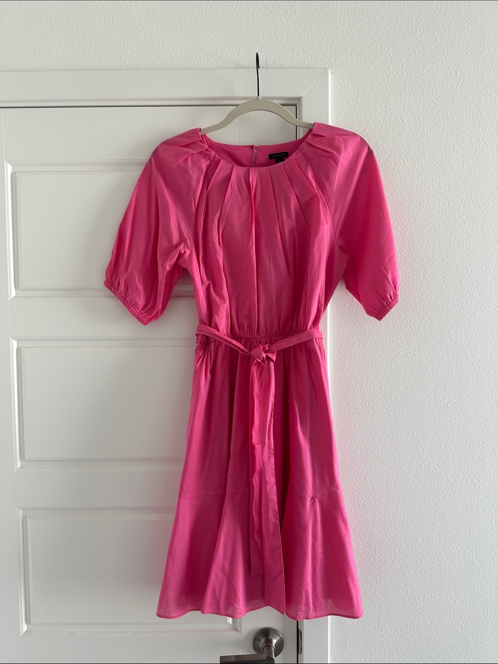 Ann Taylor Hot Pink Midi Dress with Self Tie Belt Size Small
